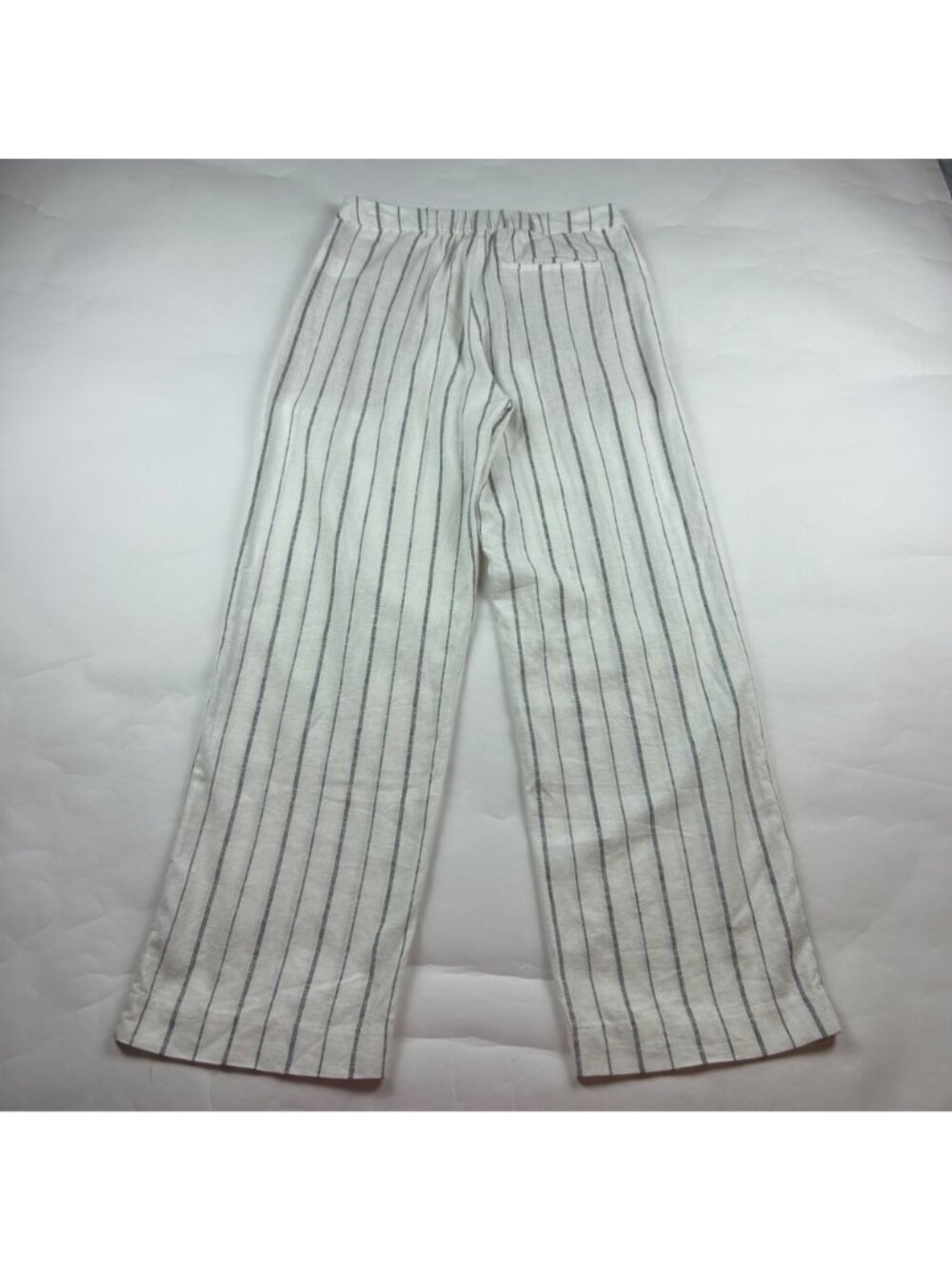 Old Navy Cream Navy Striped Linen Taylor Wide Leg Summer Trouser M - Picture 6 of 7